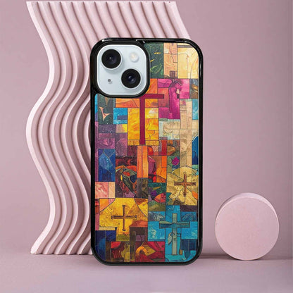iPhone 15 Case — Faith Cross And Faith Icons Pattern, Original Design Phone Case