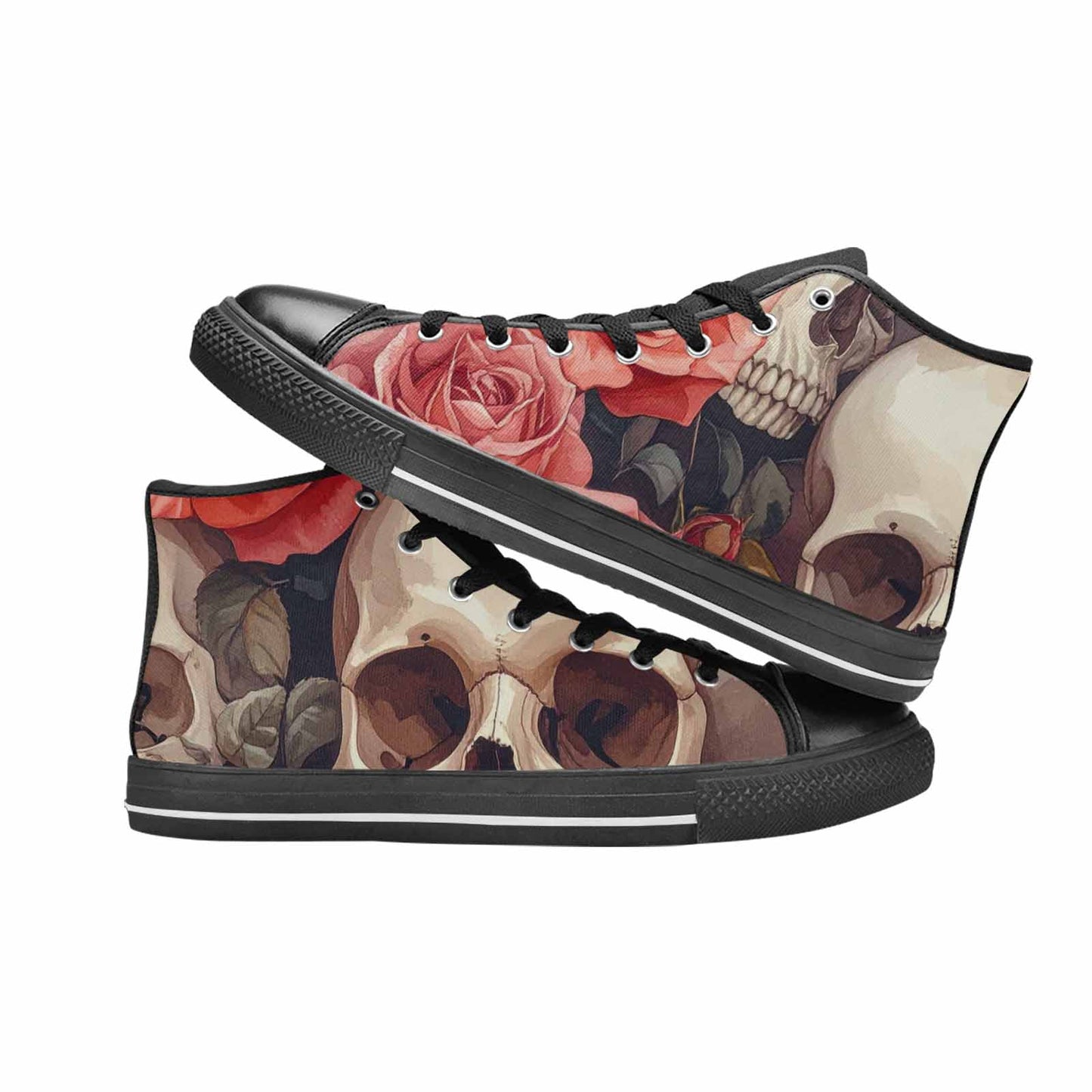 WOMEN'S Skulls Roses Soft Airbrush High Top Canvas Grunge Shoes