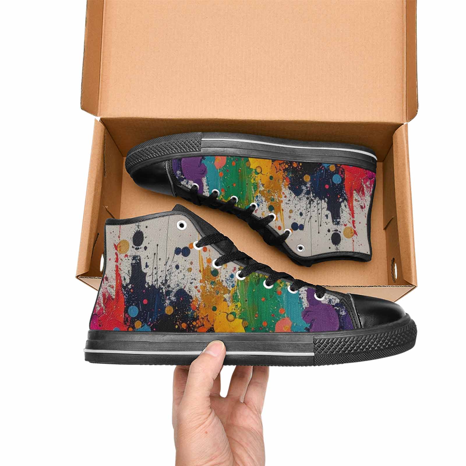 WOMEN'S Paint Splatter High Top Canvas Wallpaper Art Shoes