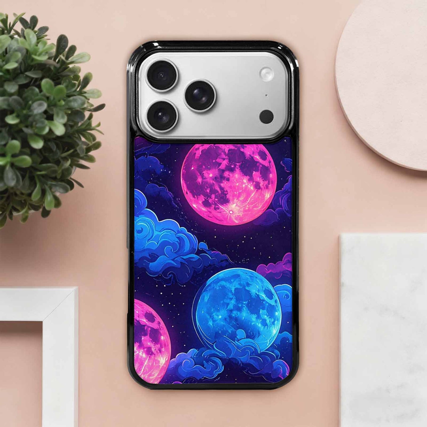 iPhone 17 Pro Max Case — Neon Winter Moon Cartoon Cute, Custom Printed Phone Case