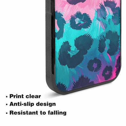 iPhone 15 Plus Case — Leopard Neon Pink Teal Airbrush, Custom Designed Case Cover
