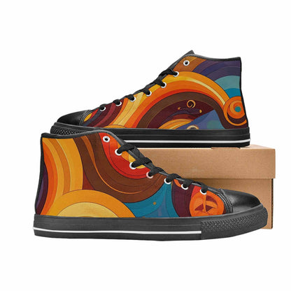 MEN'S Groovy 70S Peace High Top Canvas Cottagecore Custom Sneakers