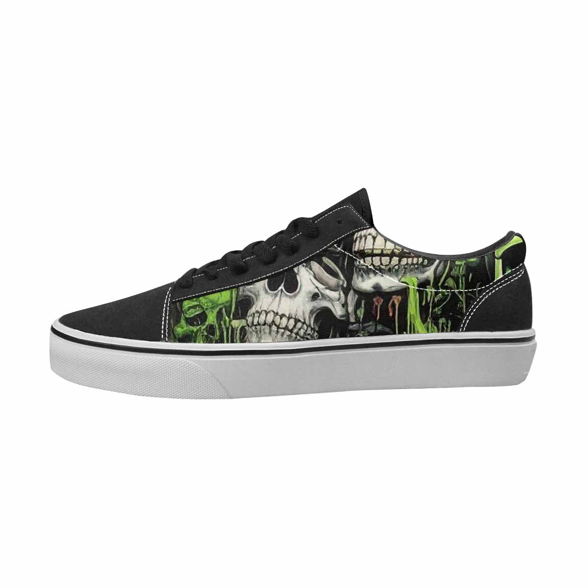 WOMEN'S Skulls Black & Green Ink Canvas Unique Print Y2K Custom Printed Shoes