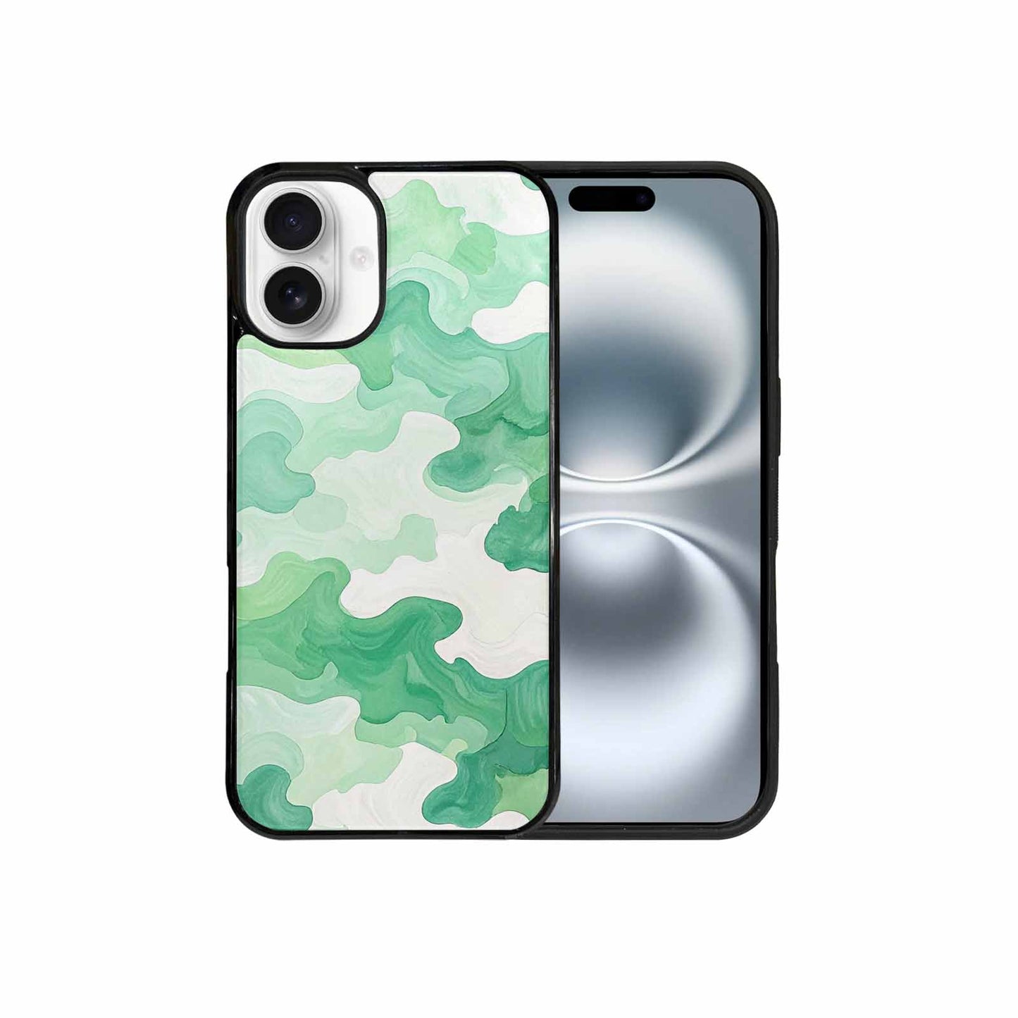 iPhone 16 Plus Case — Camo Mint Green White, Personalized Phone Case