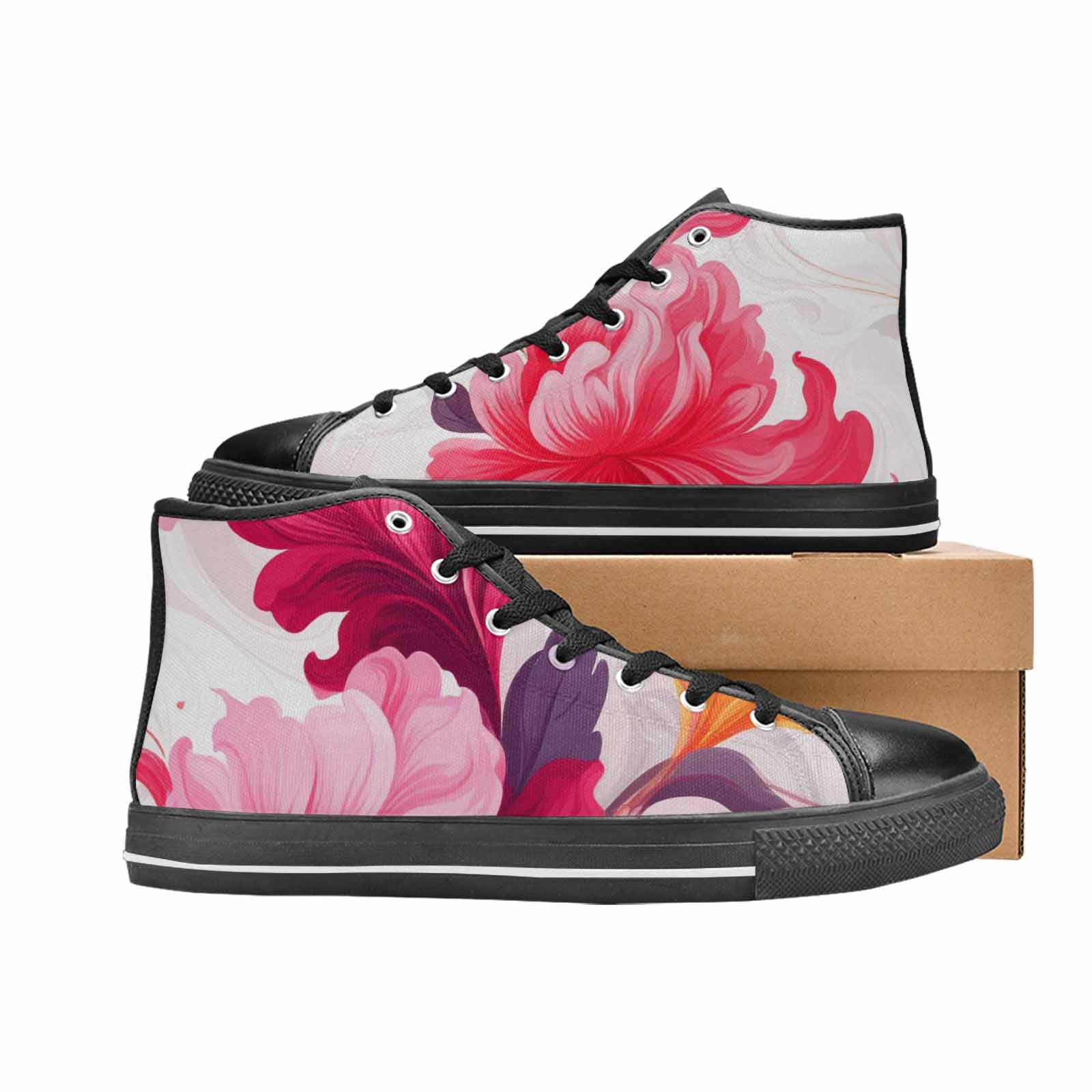 WOMEN'S Marble Floral High Top Canvas Vibrant Chaos Custom Shoes