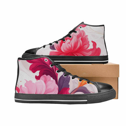 WOMEN'S Marble Floral High Top Canvas Vibrant Chaos Custom Shoes