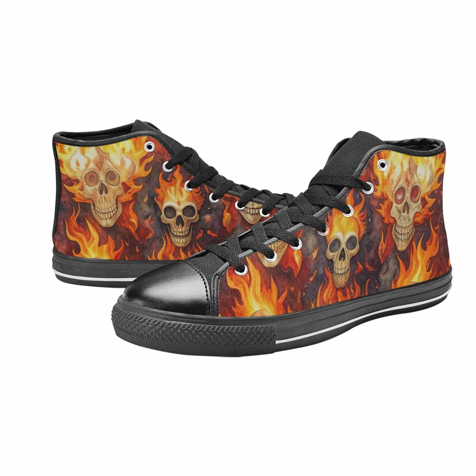 WOMEN'S Skulls - Flaming High Top Canvas Vivid Sneakers