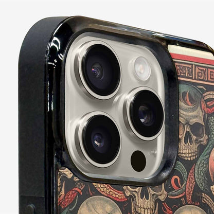 iPhone 15 Pro Max Case — Traditional Tattoo Style Skulls Entwined With, Original Design Phone Case