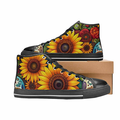 WOMEN'S Sunflower Skulls Print High Top Canvas Dreamcore Custom Shoes