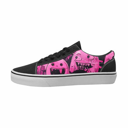 WOMEN'S Monsters Black & Pink Ink Canvas One Of A Kind Neon Fantasy Custom Sneakers