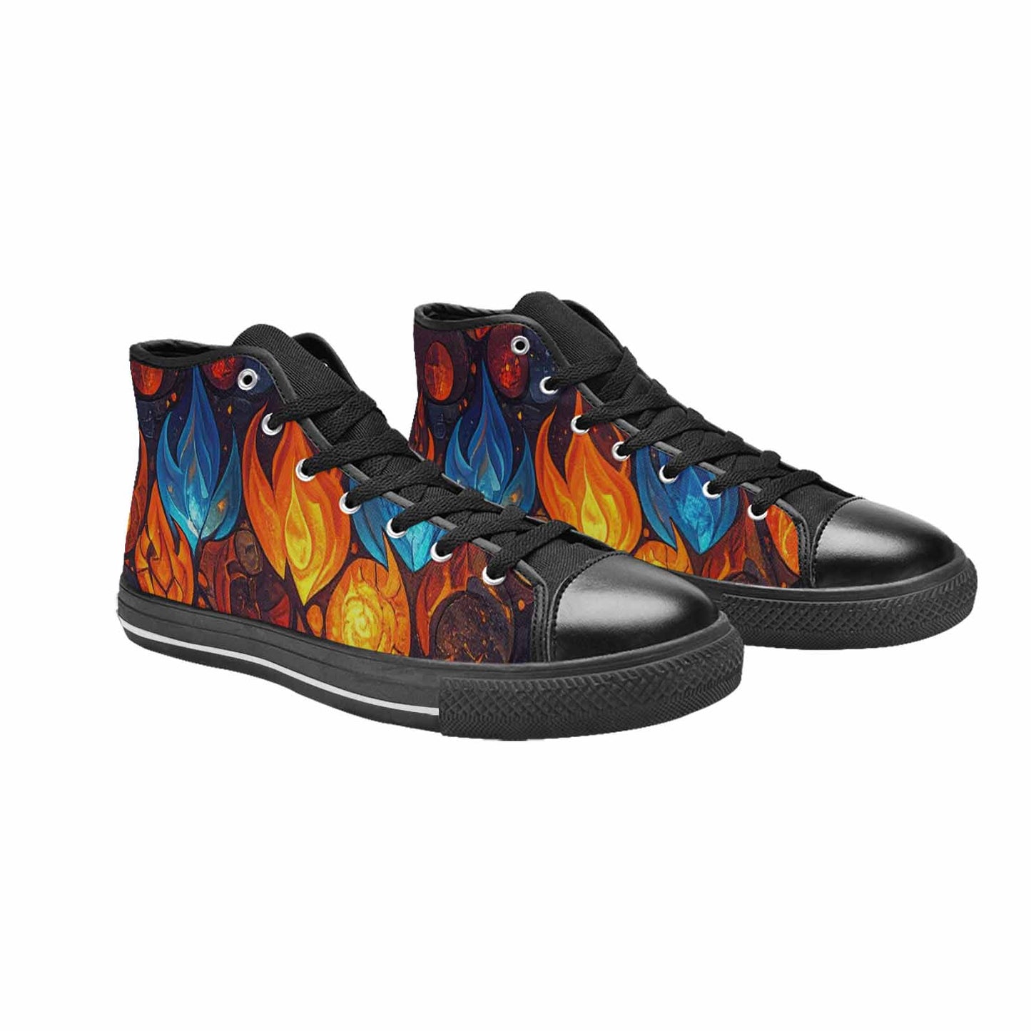 WOMEN'S Fire Flame High Top Canvas Grunge Custom Shoes