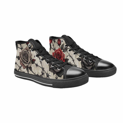 MEN'S Black Gothic Rose High Top Canvas Neon Fantasy Shoes
