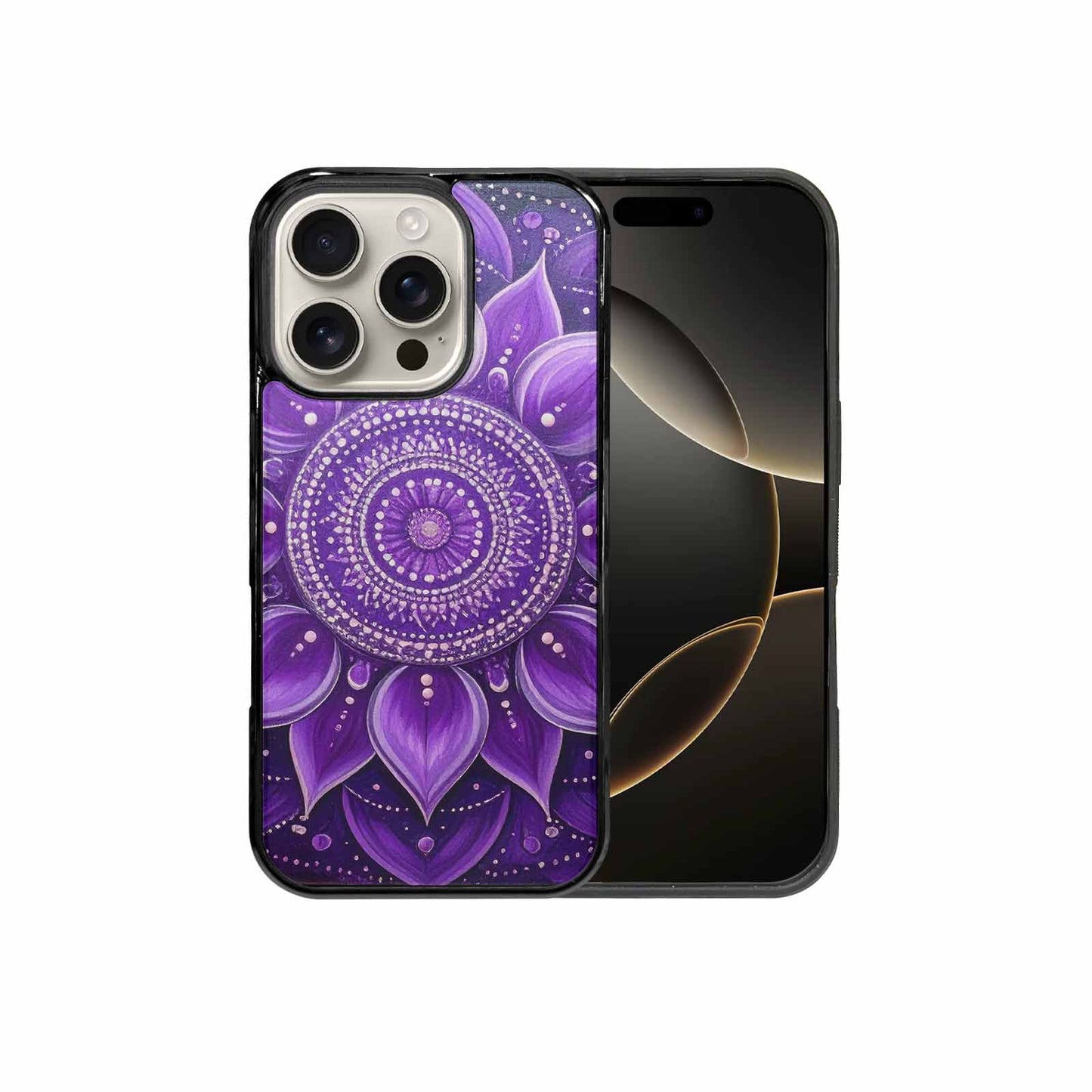 iPhone 16 Pro Case — Purple Mandala Bohemian Print Edge To, Unique Phone Case Design