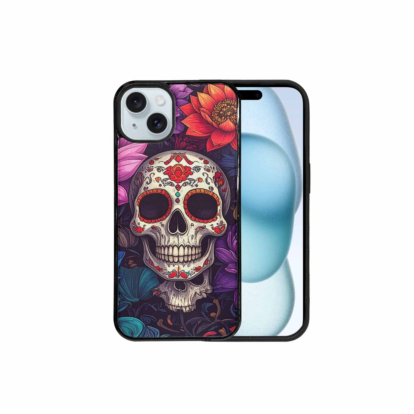 iPhone 15 Plus Case — Lotus Skulls, Custom Art Phone Cover