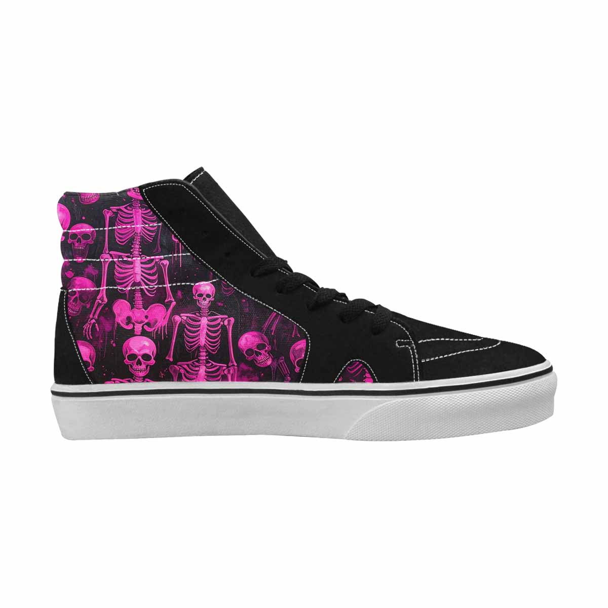 MEN'S Skeletons × Neon Pink High Top Canvas Dark Academia Custom Sneakers