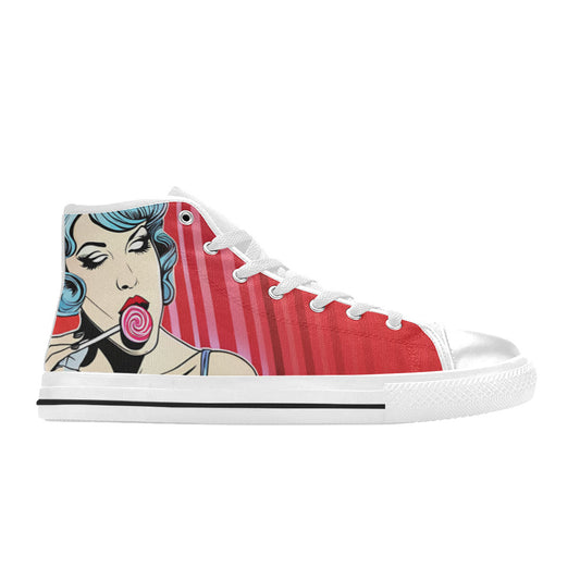 WOMEN'S Lollipop Woman Retro Comic High Top Canvas Wallpaper Art Custom Sneakers