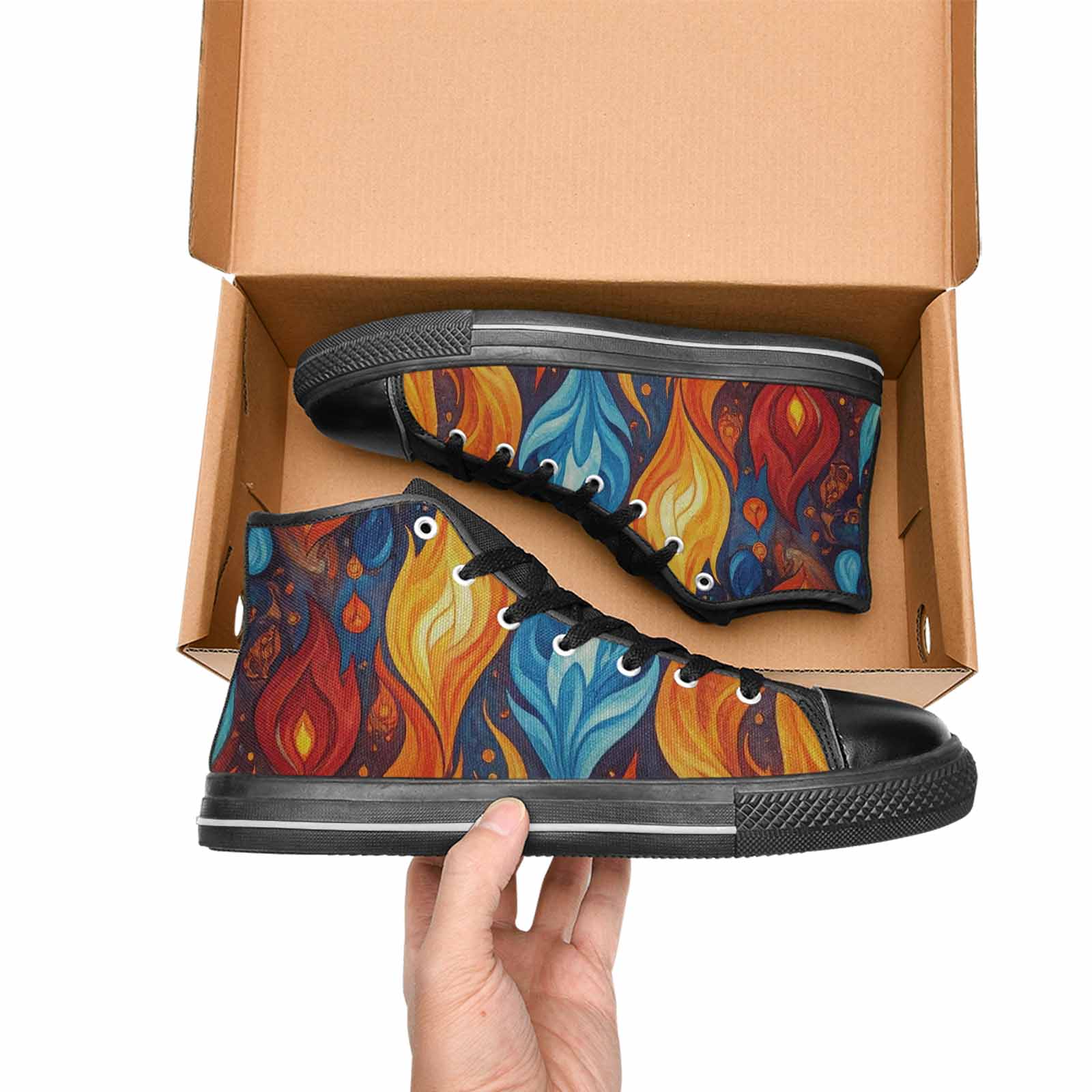WOMEN'S Fire Flame High Top Canvas Grunge Custom Shoes