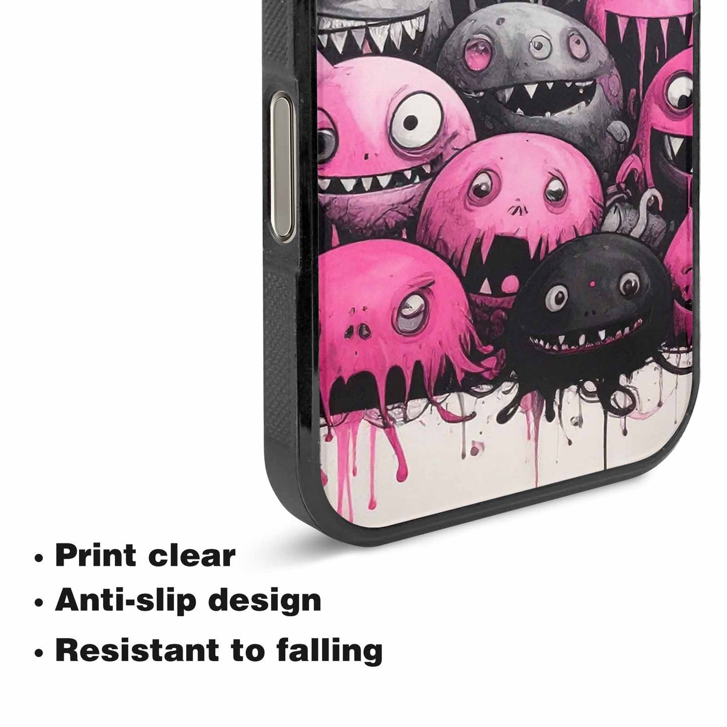 iPhone 16 Pro Case — Monsters General Black Pink Ink Cartoon, Customized Protective Case