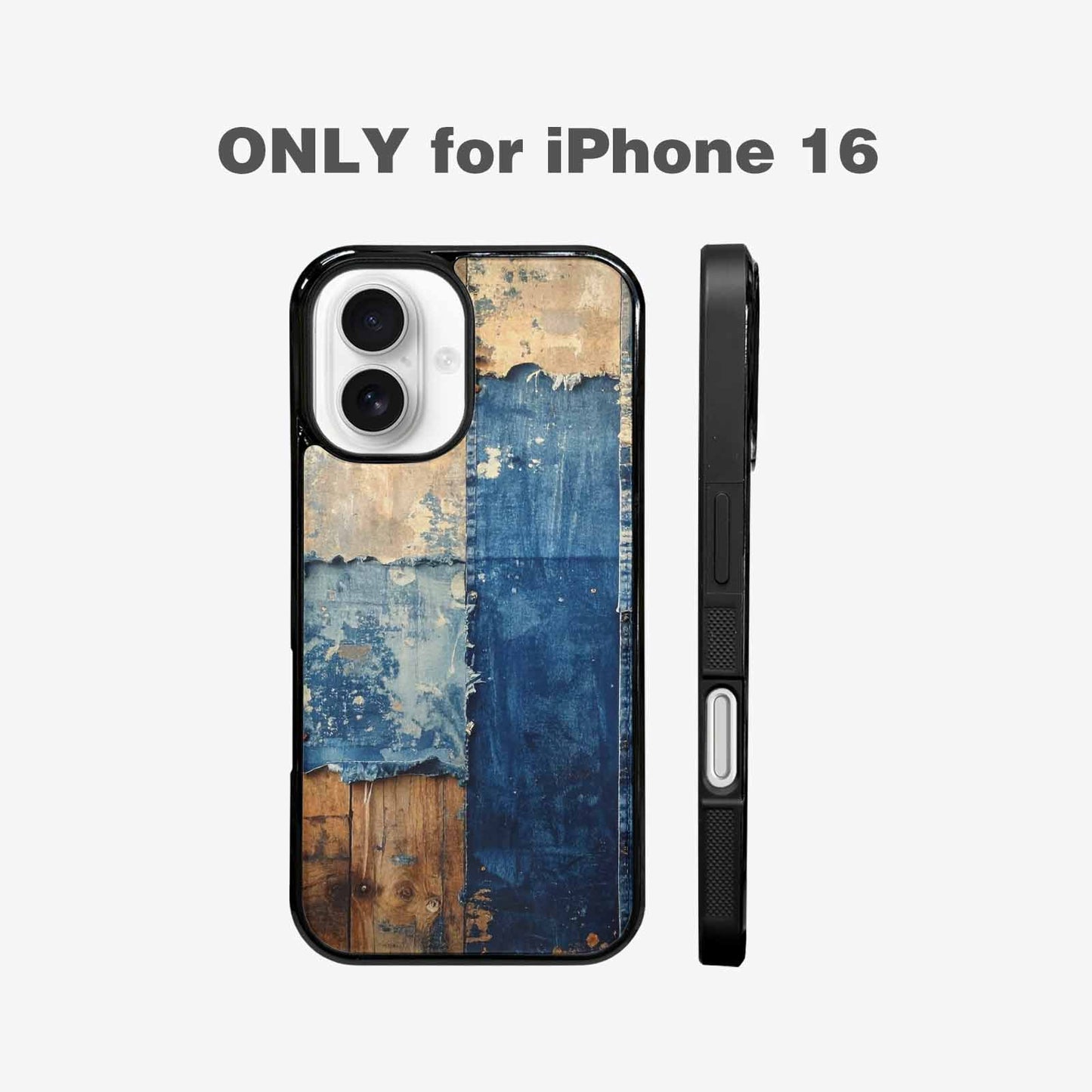 iPhone 16 Case — Denim Distressed Textures Print Edge To, Custom Printed Phone Case