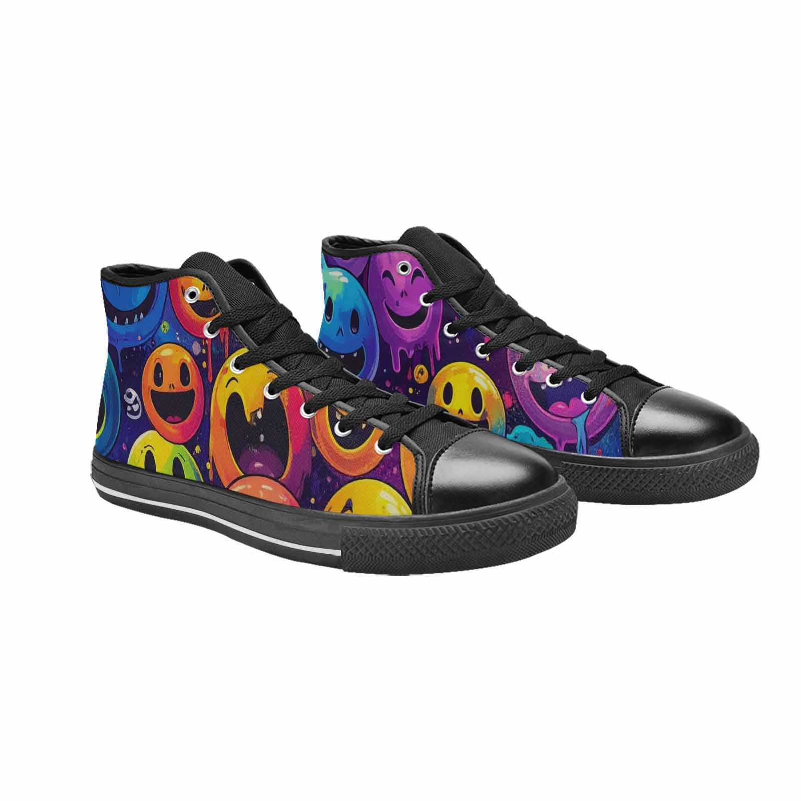 WOMEN'S Yellow Smiley Face High Top Canvas Dark Academia Sneakers