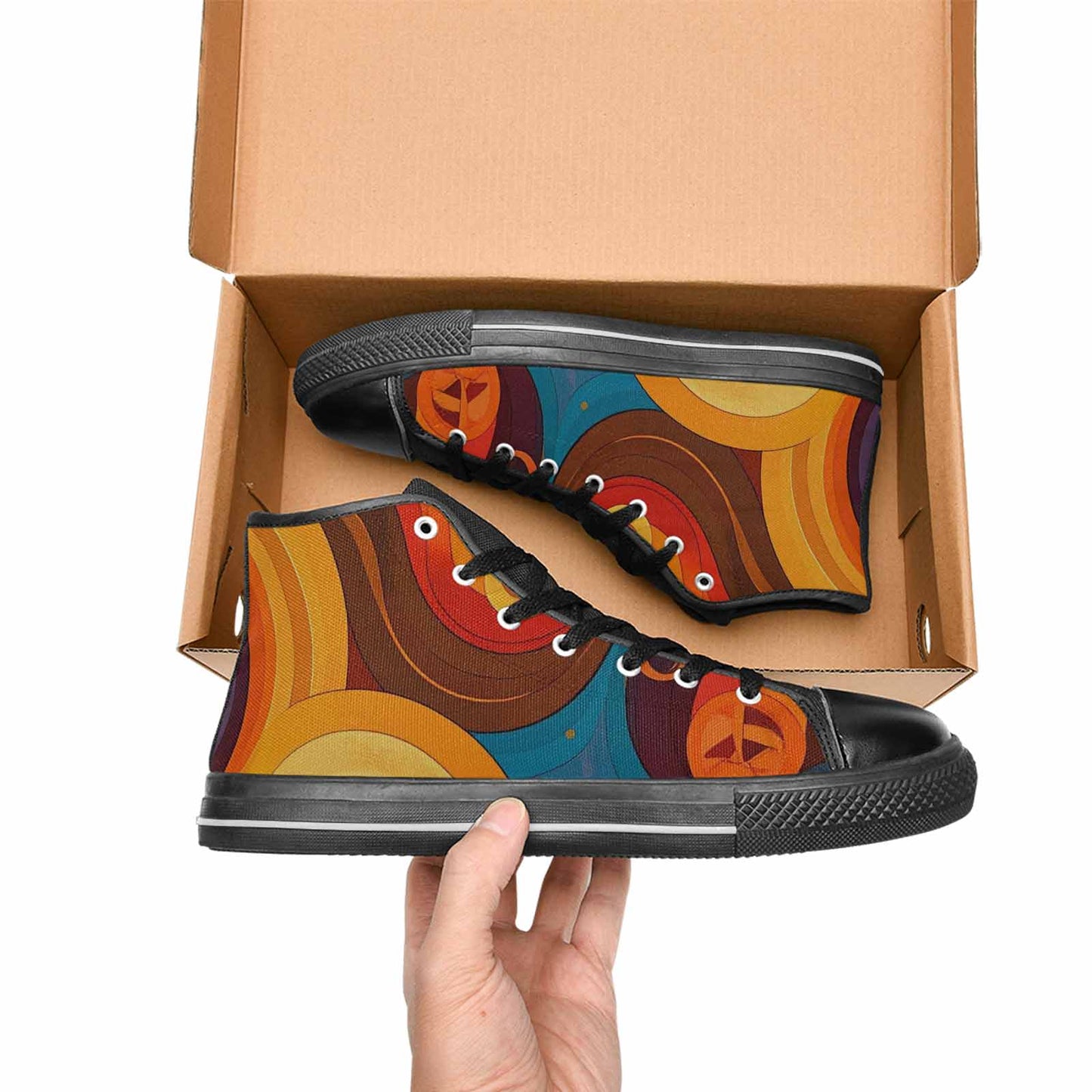 WOMEN'S Groovy 70S Peace High Top Canvas Cottagecore Custom Shoes