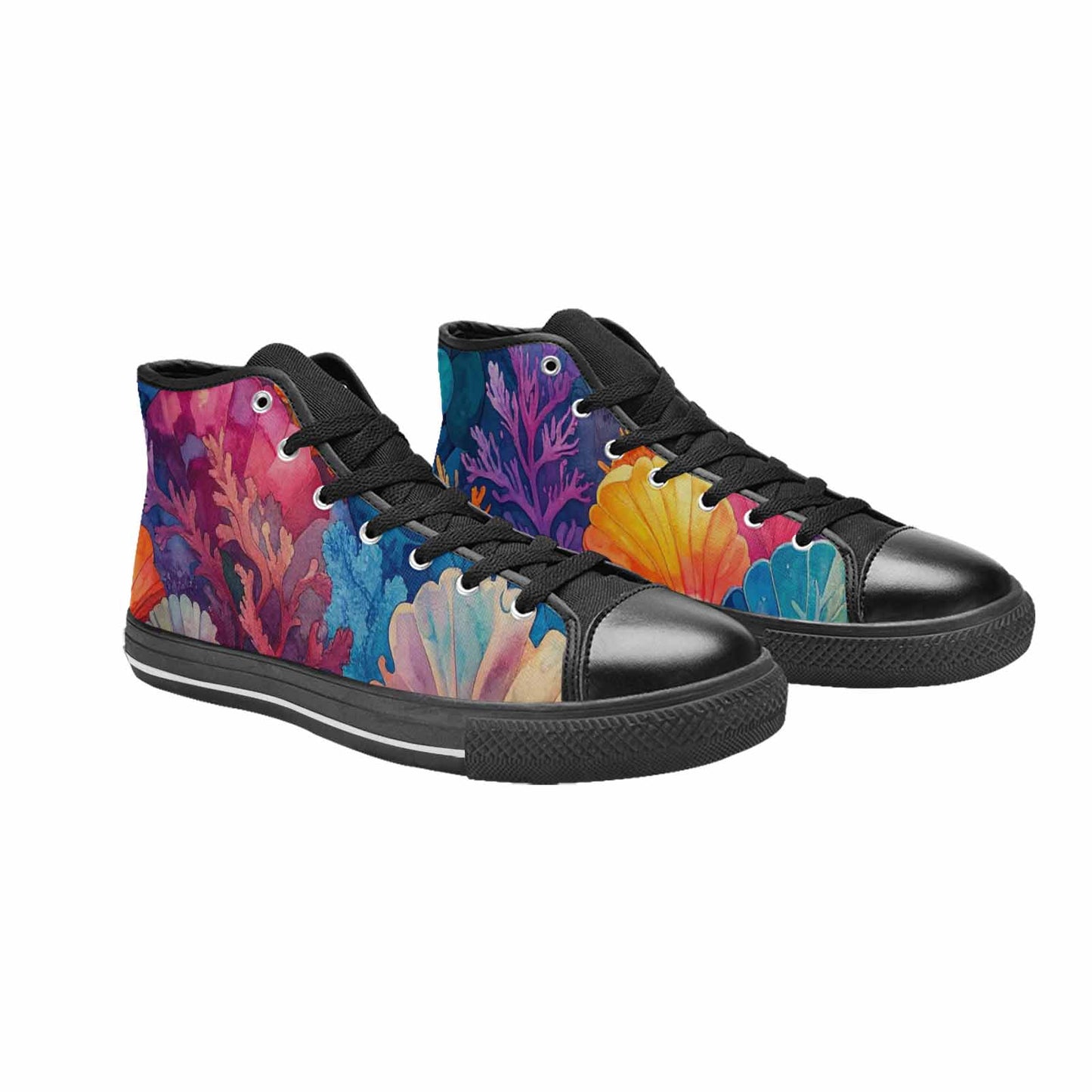 WOMEN'S Fish Scale Coral High Top Canvas Cottagecore Sneakers