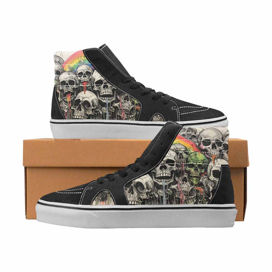 WOMEN'S Skulls Black & Green Ink High Top Canvas One Of A Kind Wallpaper Art Custom Printed Shoes