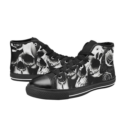 WOMEN'S Greyscale Style Skulls Roses High Top Canvas Grunge Shoes