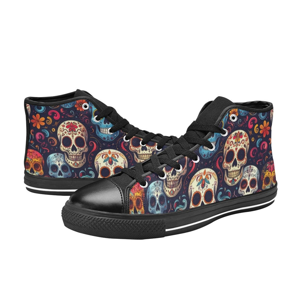 MEN'S Day Of Dead Sugar Skull High Top Canvas Surreal Custom Shoes