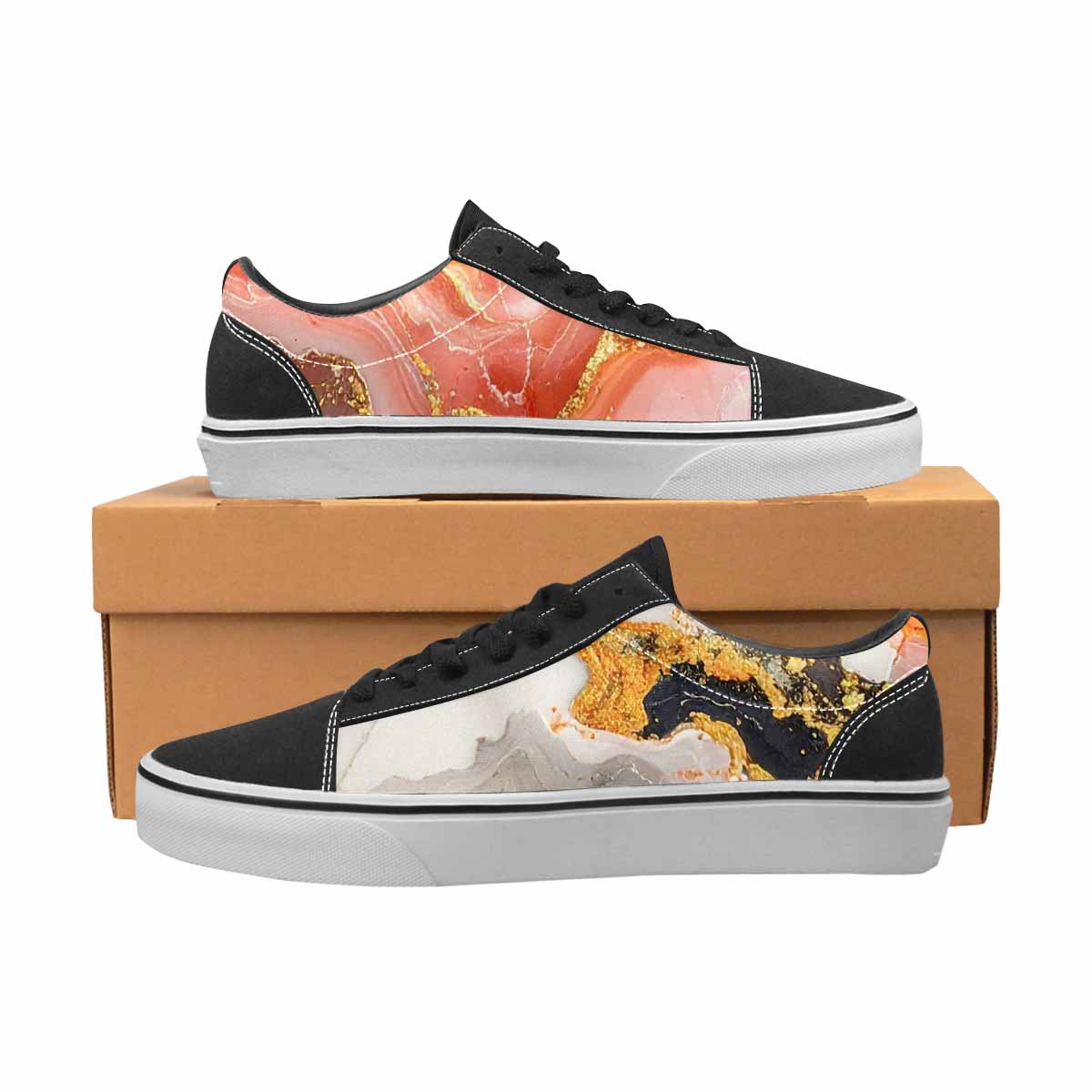 WOMEN'S Marble Vein Lace-Up Canvas Vibrant Chaos Custom Sneakers