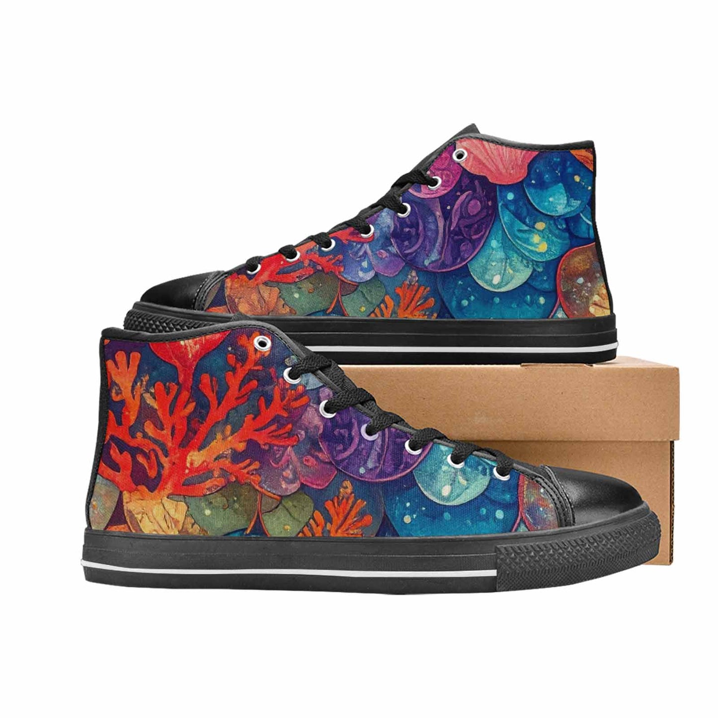 MEN'S Fish Scale Coral High Top Canvas Wallpaper Art Custom Sneakers