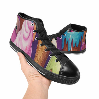 MEN'S Melting Icecream Cone Monster High Top Canvas Wallpaper Art Custom Sneakers