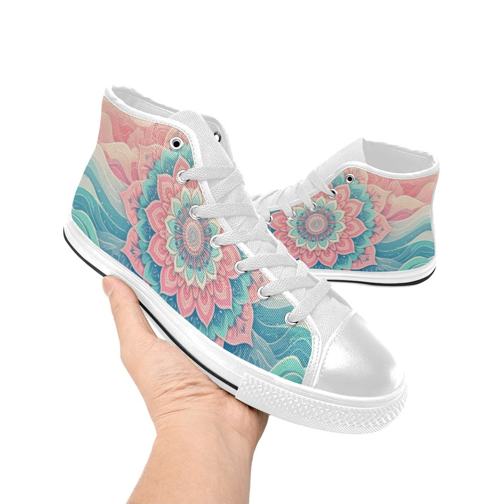 WOMEN'S Pastel Wave Mandala High Top Canvas Surreal Sneakers