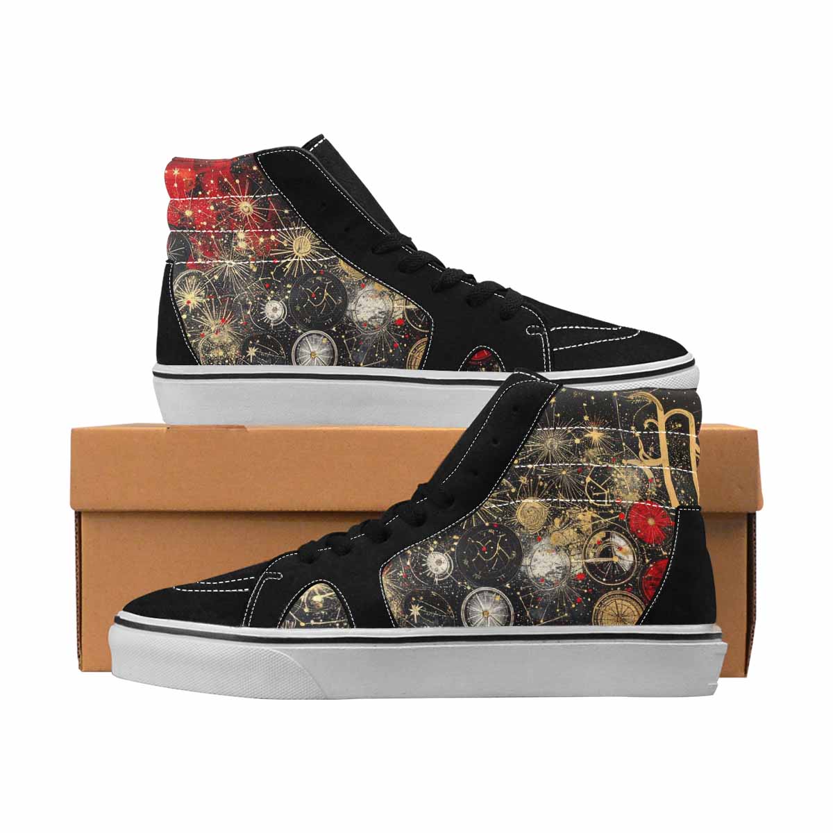 MEN'S Zodiac Black & Red Ink High Top Canvas Artist-designed Y2K Customized Sneakers
