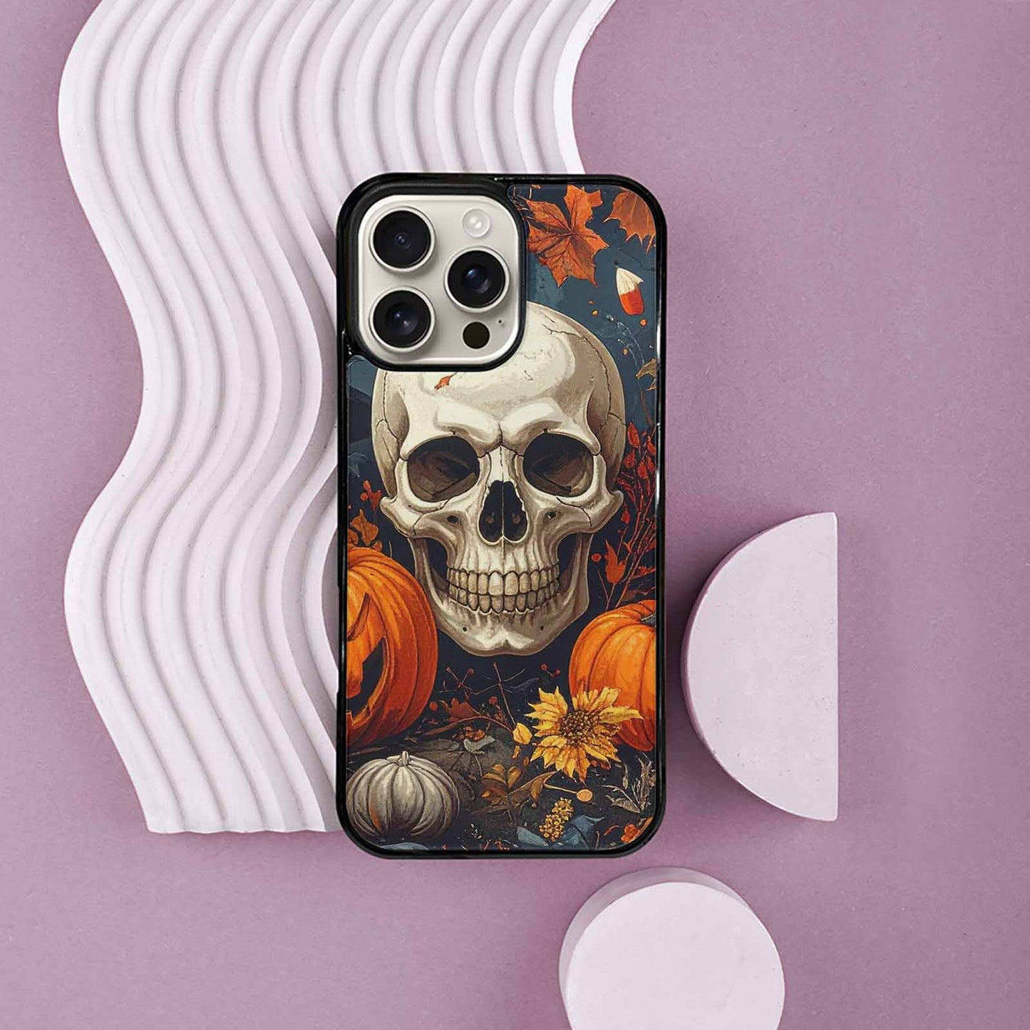 iPhone 16 Pro Max Case — Halloween Skulls Pumpkins Custom, Custom Printed Phone Case