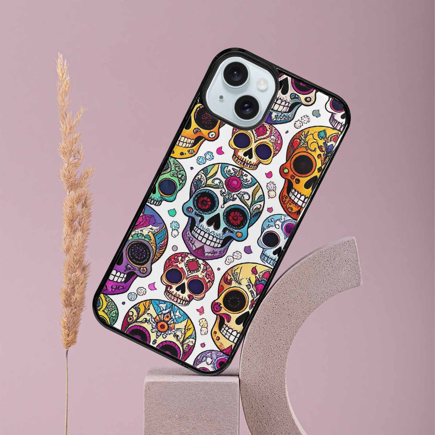 iPhone 15 Plus Case — Vibrant Skull Seamless, Custom Designed Case Cover