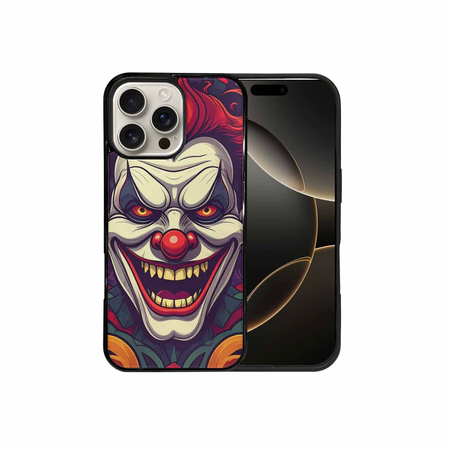 iPhone 16 Pro Max Case — Evil Circus Heads Faces Overlapping Patterns, Custom Phone Case