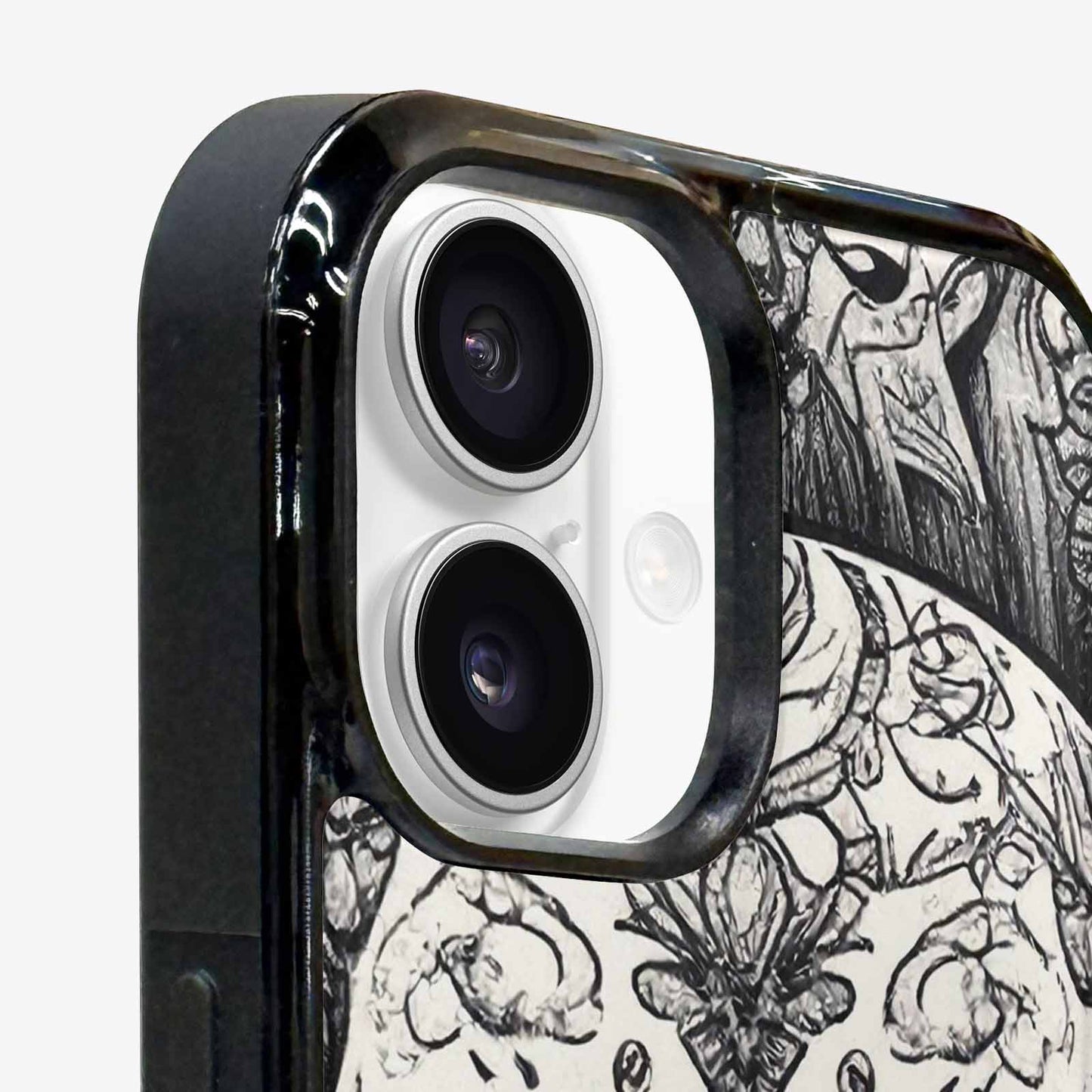 iPhone 16 Plus Case — Intricately Detailed Sugar Skulls In Black, Custom Art Phone Cover