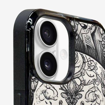 iPhone 16 Plus Case — Intricately Detailed Sugar Skulls In Black, Custom Art Phone Cover