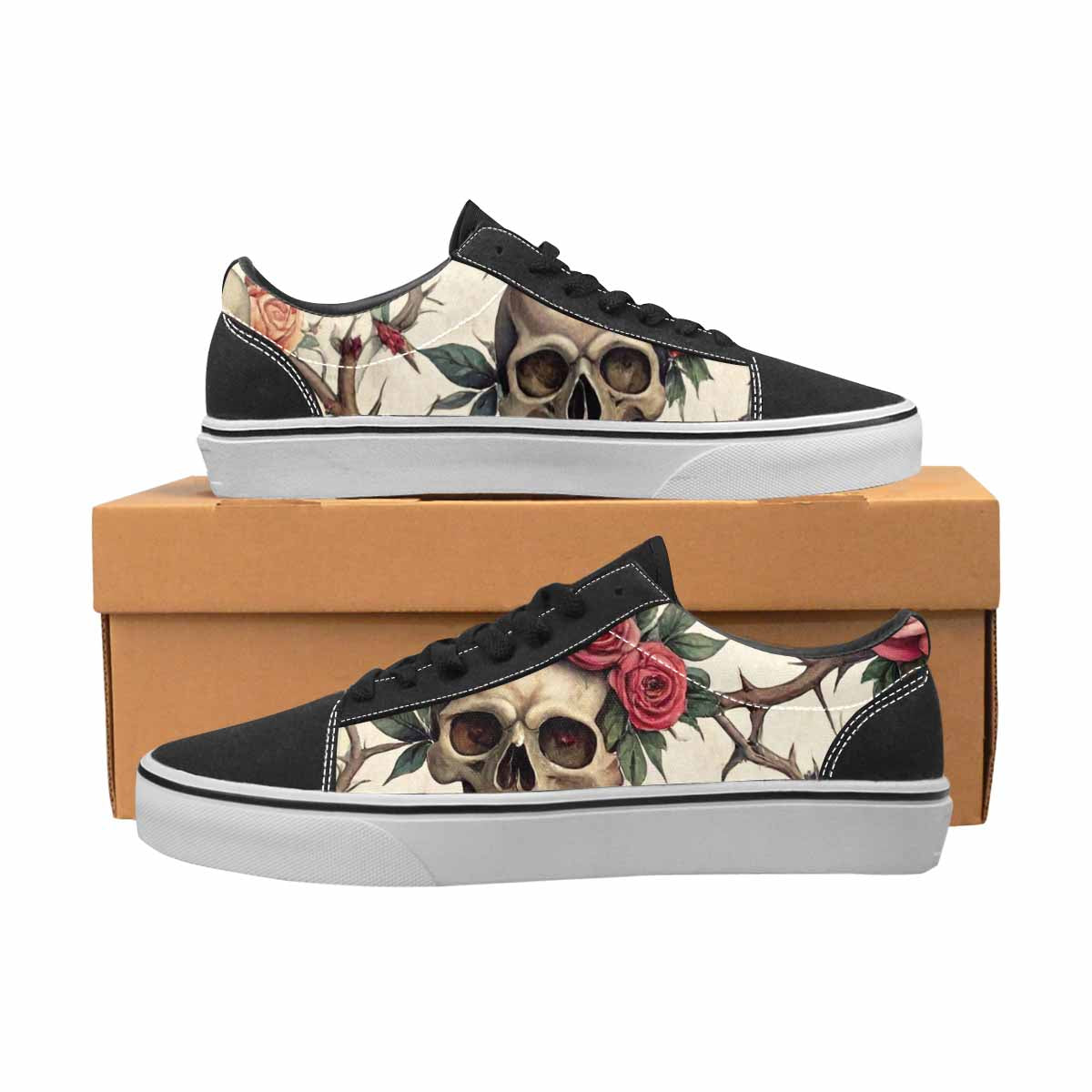 MEN'S Skulls - Roses Canvas Lace-Up Cottagecore Custom Shoes