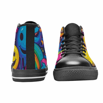 WOMEN'S Yellow Smiley Face High Top Canvas Surreal Custom Sneakers