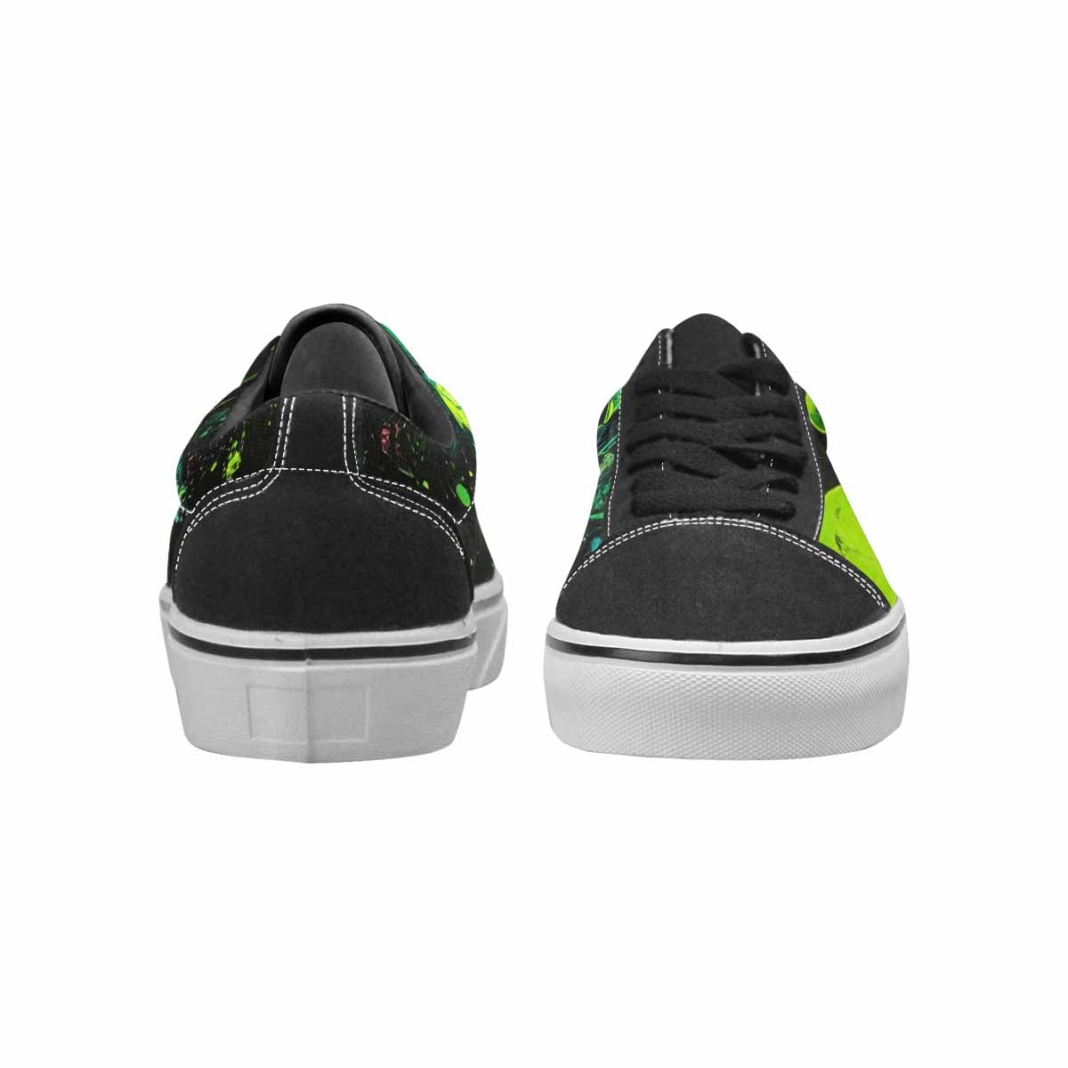 WOMEN'S Skeletons  Neon Green Lace-Up Canvas Kaleidoscope Sneakers