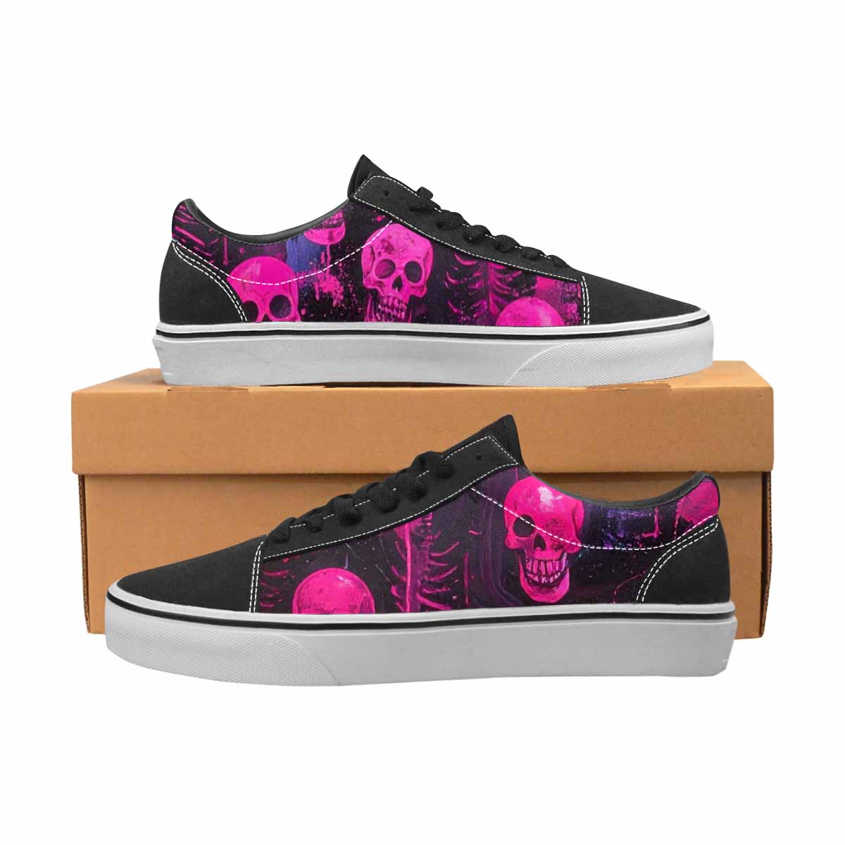 WOMEN'S Skeletons  Neon Pink Lace-Up Canvas Vivid Custom Sneakers