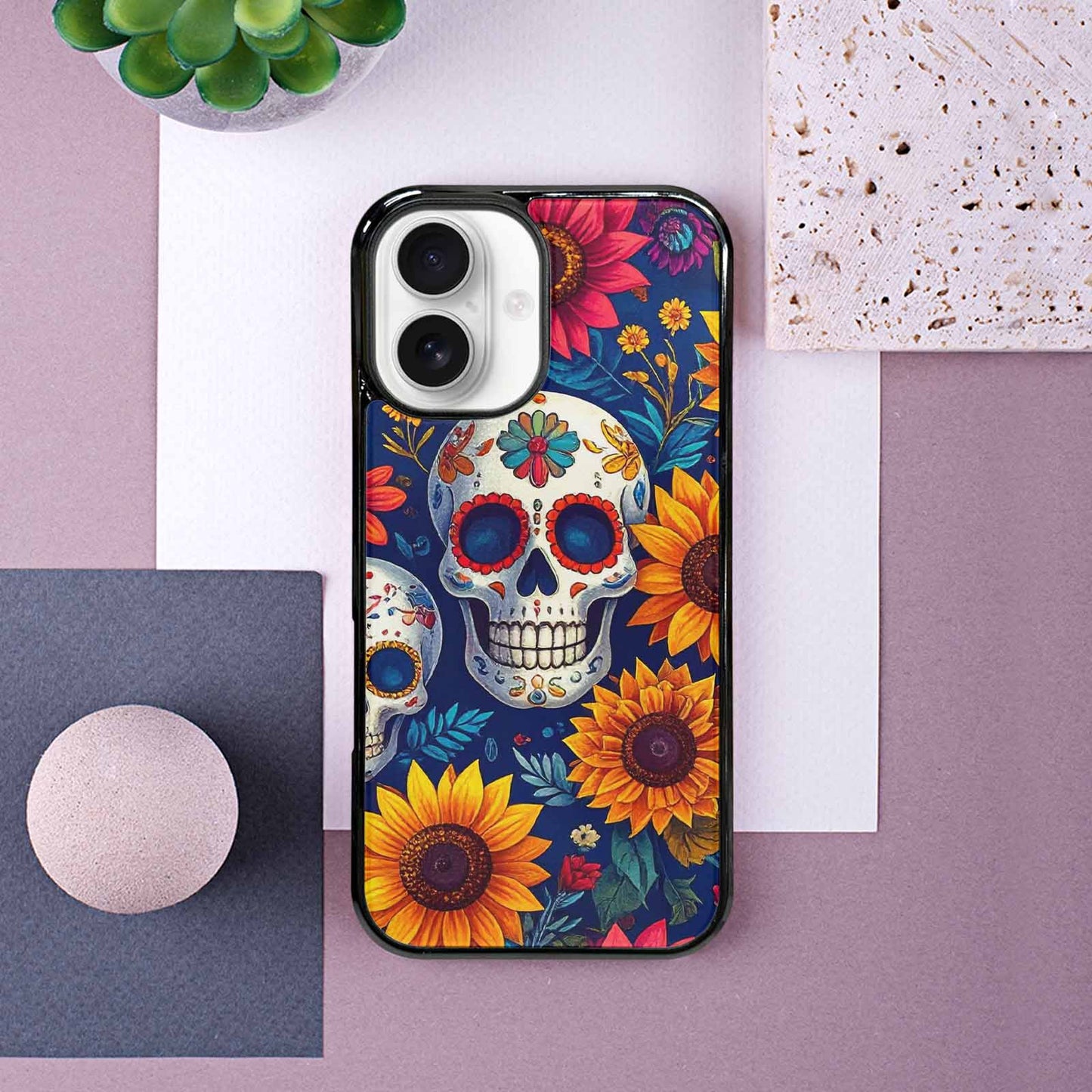 iPhone 16 Case — Sunflower Skulls Print Custom, Custom Made Phone Cover