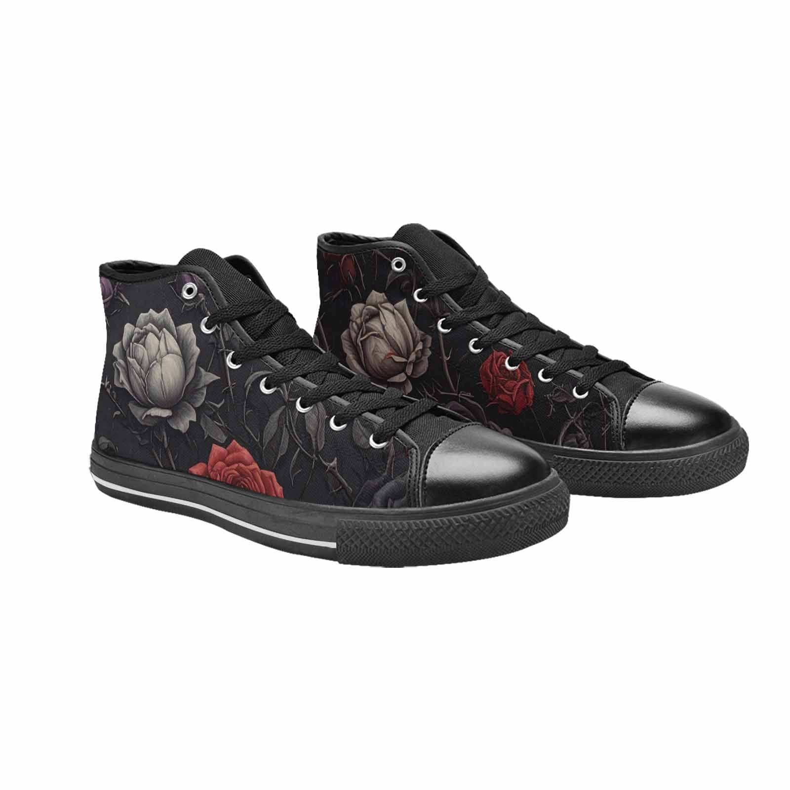 MEN'S Black Gothic Rose High Top Canvas Grunge Custom Shoes