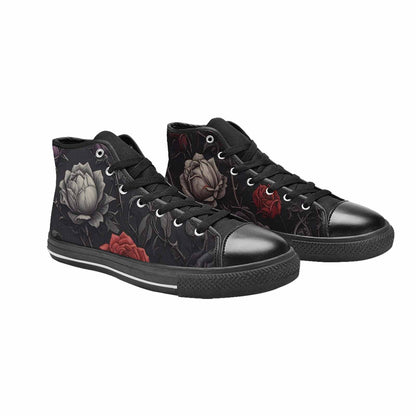 MEN'S Black Gothic Rose High Top Canvas Grunge Custom Shoes