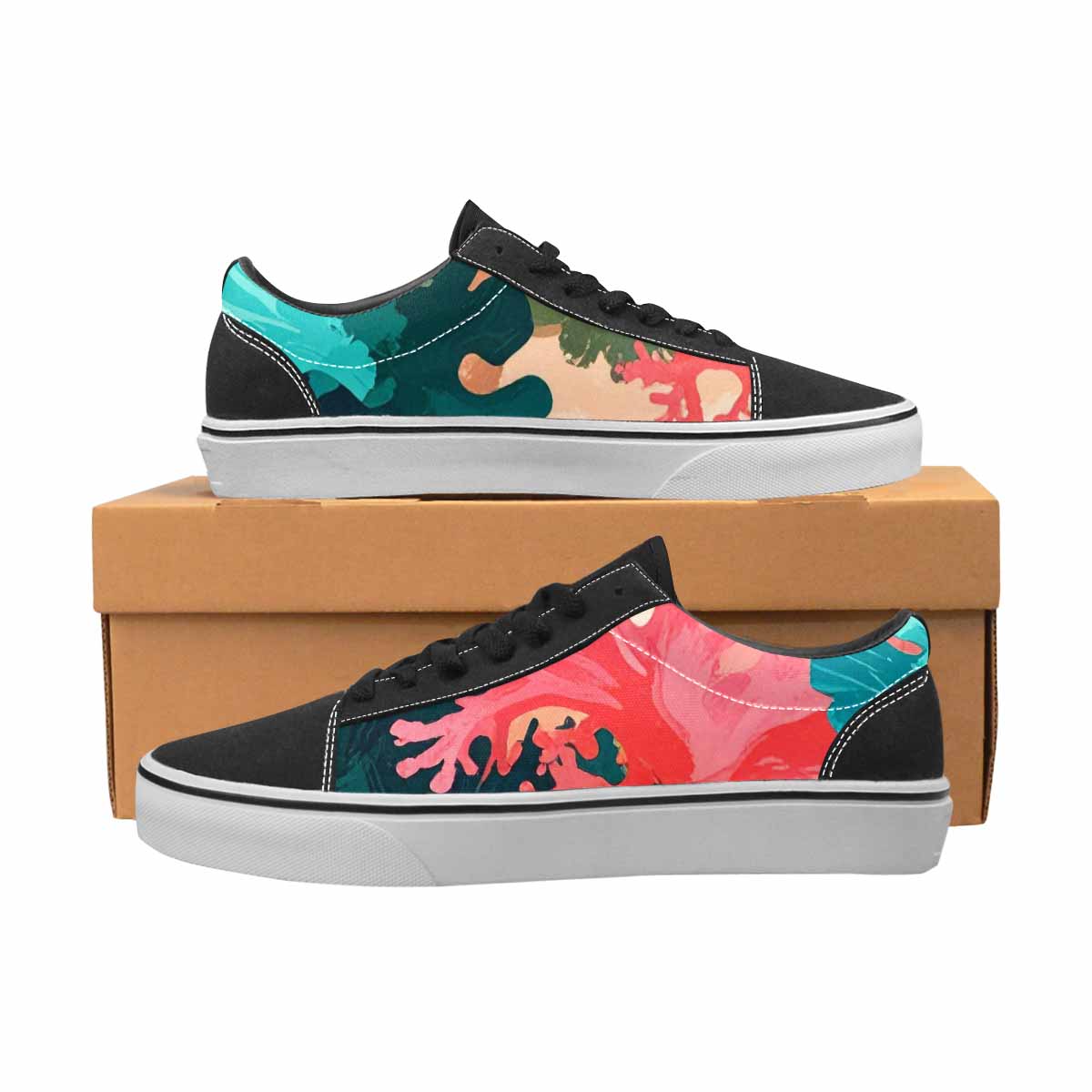 MEN'S Camo Coral Turquoise Canvas Lace-Up Y2K Sneakers