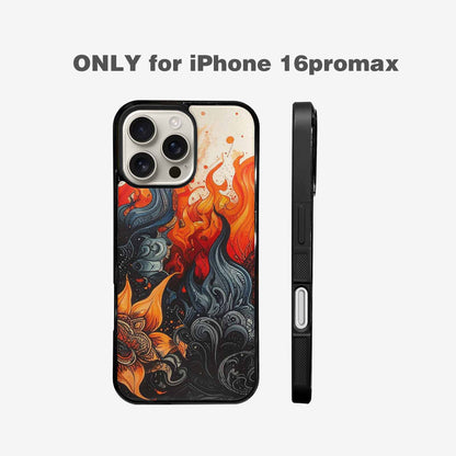 iPhone 16 Pro Max Case — Flame Burst Black Red Ink Flame, Original Design Phone Case