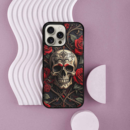iPhone 16 Pro Max Case — Gothic Skulls Roses, Custom Designed Case Cover