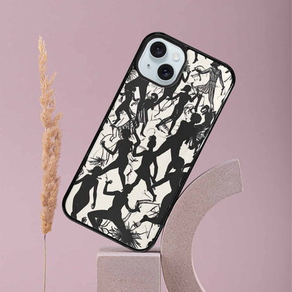 iPhone 15 Plus Case — Bold Dancing Figure Line Art Pattern, Custom Designed Case Cover